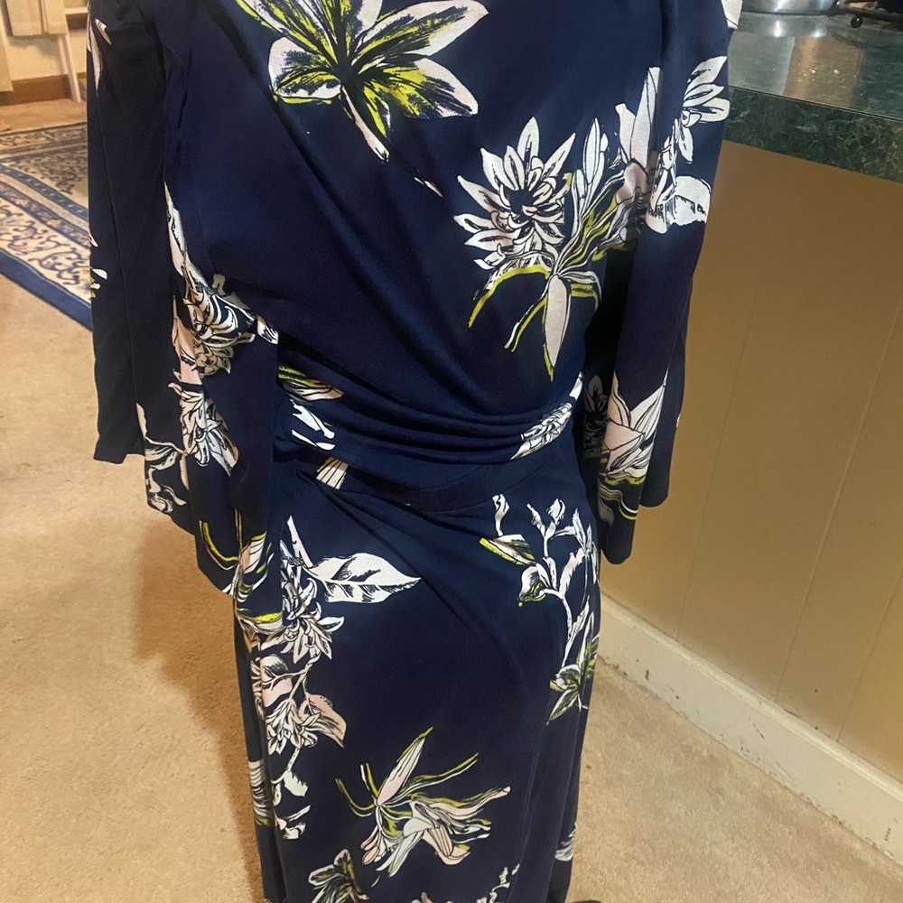 Green and White Floral Long Sleeve Dolman Dress for Resort Wear